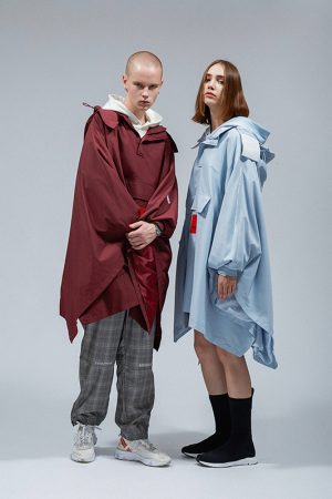 Waterproof Cape with Detachable Hood in Roaring Beast Print - Water Blue, Trendy Outerwear for 90s Inspired Style