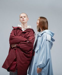 Waterproof Cape with Detachable Hood in Roaring Beast Print - Water Blue, Trendy Outerwear for 90s Inspired Style