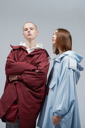 Waterproof Cape with Detachable Hood in Roaring Beast Print - Water Blue, Trendy Outerwear for 90s Inspired Style
