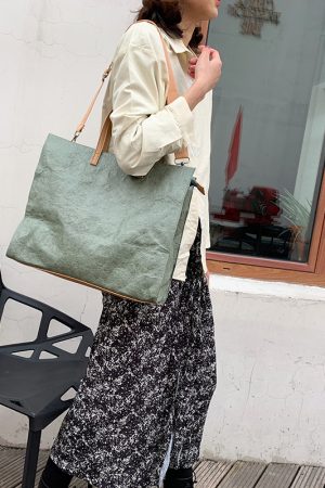 Waterproof Kraft Paper Tote Bag for Women, Versatile Large Document Bag with Wide Strap, Ideal for Students and Everyday Use