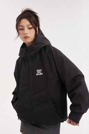 Waterproof Windproof Outdoor Climbing Jacket - Trendy Black Warm Jacket for Adventure Seekers