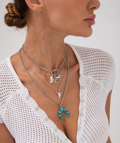 Western Style Horse Hoof Micro-Inlaid Necklace Set, Punk Bull Head Pendant, Denim Jewelry for Women, European American Fashion