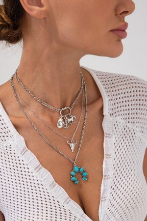 Western Style Horse Hoof Micro-Inlaid Necklace Set, Punk Bull Head Pendant, Denim Jewelry for Women, European American Fashion
