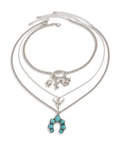 Western Style Horse Hoof Micro-Inlaid Necklace Set, Punk Bull Head Pendant, Denim Jewelry for Women, European American Fashion
