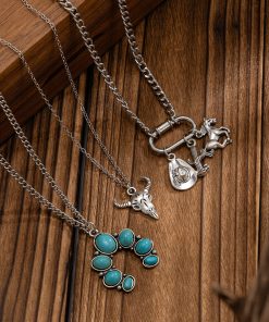 Western Style Horse Hoof Micro-Inlaid Necklace Set, Punk Bull Head Pendant, Denim Jewelry for Women, European American Fashion
