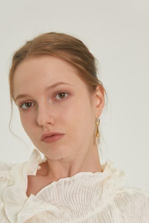 White Agate Water Drop Dangle Earrings - Vintage High-End Brass Gold-Plated, Detachable Elegant Niche Design