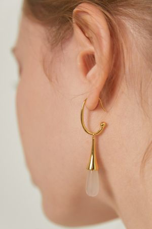 White Agate Water Drop Dangle Earrings - Vintage High-End Brass Gold-Plated, Detachable Elegant Niche Design