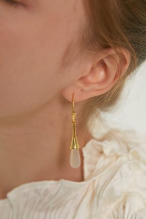 White Agate Water Drop Dangle Earrings - Vintage High-End Brass Gold-Plated, Detachable Elegant Niche Design