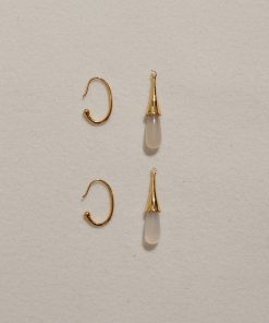 White Agate Water Drop Dangle Earrings - Vintage High-End Brass Gold-Plated, Detachable Elegant Niche Design