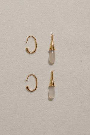 White Agate Water Drop Dangle Earrings - Vintage High-End Brass Gold-Plated, Detachable Elegant Niche Design
