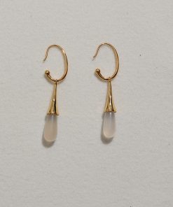 White Agate Water Drop Dangle Earrings - Vintage High-End Brass Gold-Plated, Detachable Elegant Niche Design
