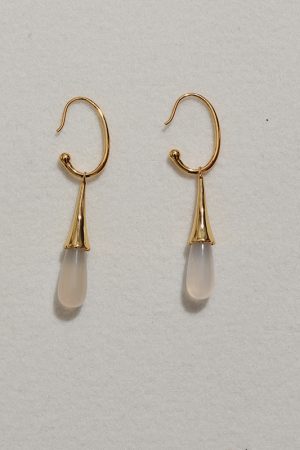 White Agate Water Drop Dangle Earrings - Vintage High-End Brass Gold-Plated, Detachable Elegant Niche Design