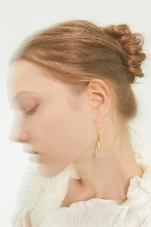 White Agate Water Drop Dangle Earrings - Vintage High-End Brass Gold-Plated, Detachable Elegant Niche Design