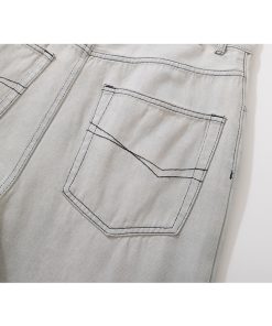 White Denim Distressed Wide-Leg Jeans with Pleats, Cat Whiskers, and Scratches - Trendy Baggy Style for Y2K Fashion Lovers
