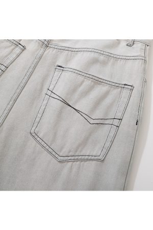 White Denim Distressed Wide-Leg Jeans with Pleats, Cat Whiskers, and Scratches - Trendy Baggy Style for Y2K Fashion Lovers