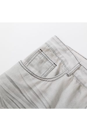 White Denim Distressed Wide-Leg Jeans with Pleats, Cat Whiskers, and Scratches - Trendy Baggy Style for Y2K Fashion Lovers