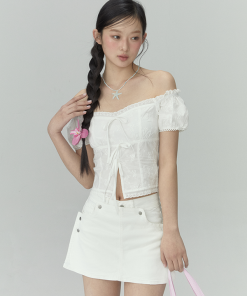 White Denim Skirt for Women - Korean Style Minimalist Summer 2025 Fashion, Casual Spring/Summer Essential Denim Skirt