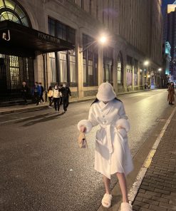 White Double-Sided Wool Coat for Women, Stylish Unique Winter Coat with Fox Fur Trim, Perfect for Petite Fashion Lovers