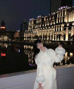 White Double-Sided Wool Coat for Women, Stylish Unique Winter Coat with Fox Fur Trim, Perfect for Petite Fashion Lovers