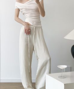 White Flared Collar Short Sleeve Wool T-Shirt for Women - 2025 Summer Slim Fit Top, Chic Designer Style, Fashion Essential