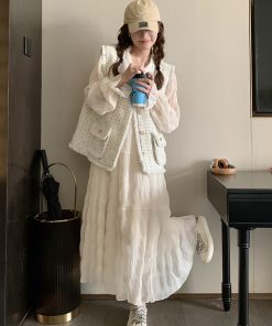 White French Style Two-Piece Dress Set for Women - Slim Fit Spring 2025 Fashion with Vest - Chic and Trendy Design