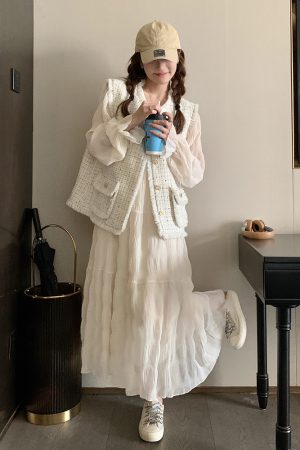 White French Style Two-Piece Dress Set for Women - Slim Fit Spring 2025 Fashion with Vest - Chic and Trendy Design