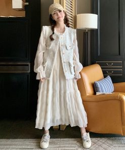 White French Style Two-Piece Dress Set for Women - Slim Fit Spring 2025 Fashion with Vest - Chic and Trendy Design