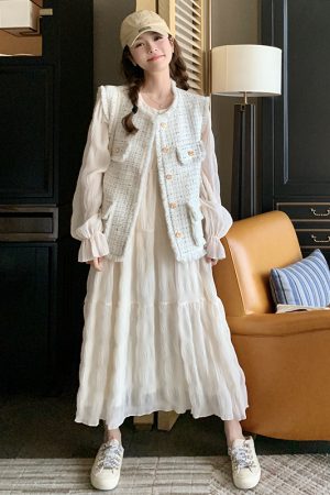 White French Style Two-Piece Dress Set for Women - Slim Fit Spring 2025 Fashion with Vest - Chic and Trendy Design