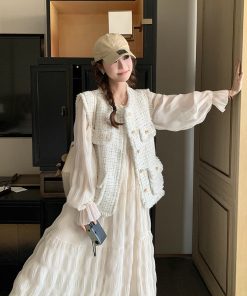 White French Style Two-Piece Dress Set for Women - Slim Fit Spring 2025 Fashion with Vest - Chic and Trendy Design