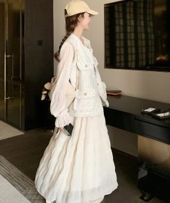 White French Style Two-Piece Dress Set for Women - Slim Fit Spring 2025 Fashion with Vest - Chic and Trendy Design