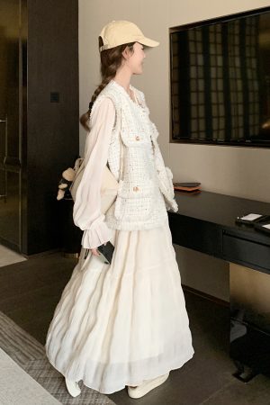 White French Style Two-Piece Dress Set for Women - Slim Fit Spring 2025 Fashion with Vest - Chic and Trendy Design