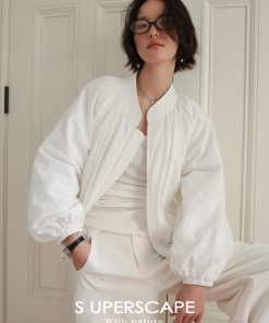 White Heavy Embroidery Hollow-Out Short Casual Jacket for Early Autumn â€“ Chic Layering Piece for Effortless Style