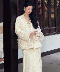 White High-Waisted Lace Half Skirt for Women, Vintage Embroidered Long Skirt, 2025 Spring Fashion, Y2K Inspired Style