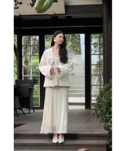 White High-Waisted Lace Half Skirt for Women, Vintage Embroidered Long Skirt, 2025 Spring Fashion, Y2K Inspired Style