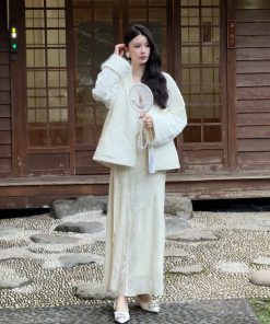 White High-Waisted Lace Half Skirt for Women, Vintage Embroidered Long Skirt, 2025 Spring Fashion, Y2K Inspired Style