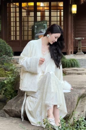 White High-Waisted Lace Half Skirt for Women, Vintage Embroidered Long Skirt, 2025 Spring Fashion, Y2K Inspired Style