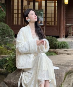 White High-Waisted Lace Half Skirt for Women, Vintage Embroidered Long Skirt, 2025 Spring Fashion, Y2K Inspired Style