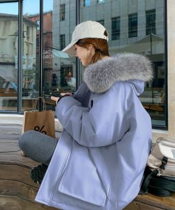 White Hooded Down Jacket for Women with Large Fur Collar, Winter 2025 Workwear Style, 90% White Duck Down, Trendy and Warm