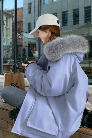 White Hooded Down Jacket for Women with Large Fur Collar, Winter 2025 Workwear Style, 90% White Duck Down, Trendy and Warm