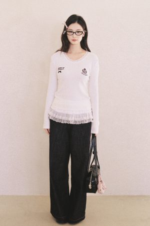 White Knitted Sweater for Women - High-End Korean Style, Lazy Autumn/Winter 2025 Fashion Top, Trendy & Stylish Design