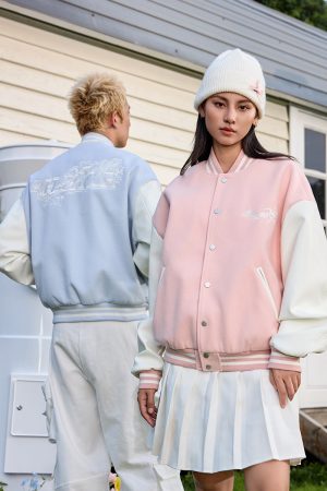 White Lace AppliquÃ© Floral Embroidery Baseball Jacket - Y2K Inspired Trendy Outerwear for Stylish Looks
