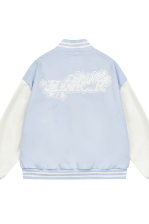 White Lace AppliquÃ© Floral Embroidery Baseball Jacket - Y2K Inspired Trendy Outerwear for Stylish Looks
