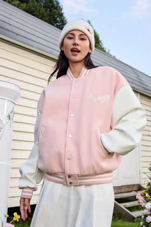 White Lace AppliquÃ© Floral Embroidery Baseball Jacket - Y2K Inspired Trendy Outerwear for Stylish Looks