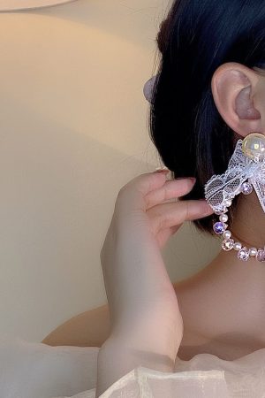 White Lace Bow Drop Earrings for Women, Japanese & Korean Style, Elegant Round Design, Sweet Daily Accessories