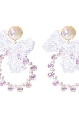 White Lace Bow Drop Earrings for Women, Japanese & Korean Style, Elegant Round Design, Sweet Daily Accessories