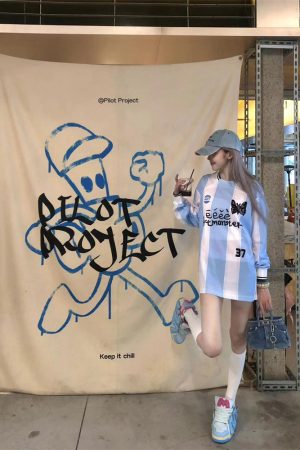 White Lace Long Sleeve Striped Soccer Jersey T-Shirt - Fall 2025, Loose Fit, Casual Sportswear, Trendy Street Style