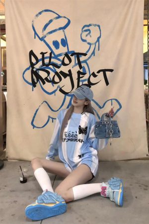 White Lace Long Sleeve Striped Soccer Jersey T-Shirt - Fall 2025, Loose Fit, Casual Sportswear, Trendy Street Style