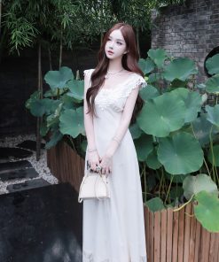 White Lace Sleeveless Dress for Women - Mid-Length Summer Style, Moonlight Design, Elegant and Timeless Fashion