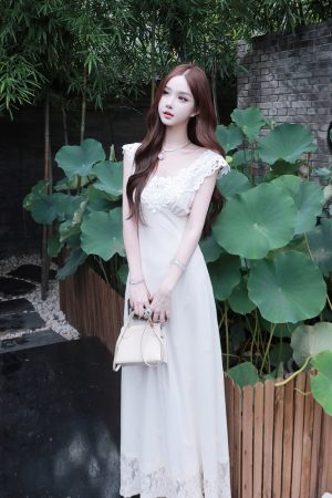 White Lace Sleeveless Dress for Women - Mid-Length Summer Style, Moonlight Design, Elegant and Timeless Fashion