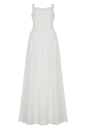 White Lace Spliced Waist-Defining Cami Long Dress for Women - French Style, Umbrella Skirt, Romantic Summer Fashion